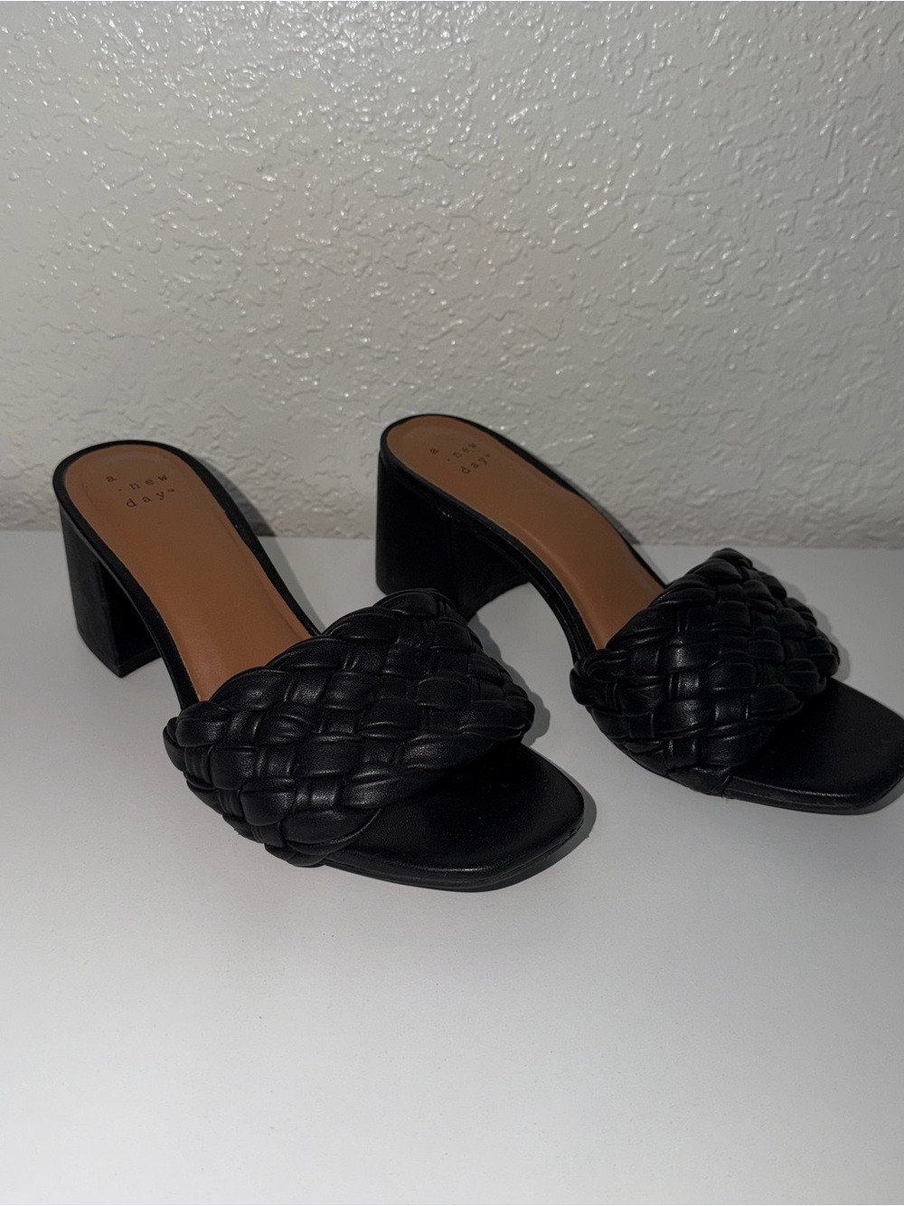 Black Braided Strap Block Heel Sandals - Women